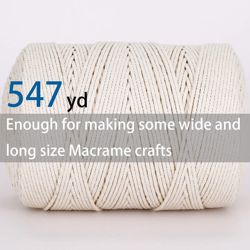 أيه اي- فان AIFUN Macrame Cord 3mm X 547yd غير مصبوغ 100% قطن طبيعي Macrame حبل 4 ستراند حبل قطني ملتوي للتعليق على الحائط يدويًا شماعات النباتات الحرف الحياكة تغليف الهدايا (3 مم × 500 متر) - Image 3